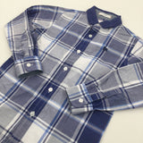 Blue & White Checked Cotton Shirt - Boys 8 Years