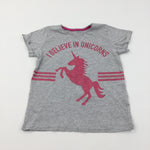 'I Believe In Unicorns' Glittery Grey & Pink T-Shirt - Girls 9-10 Years