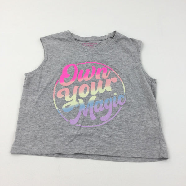'Own Your Magic' Glittery Grey Sleeveless T-Shirt - Girls 11-12 Years