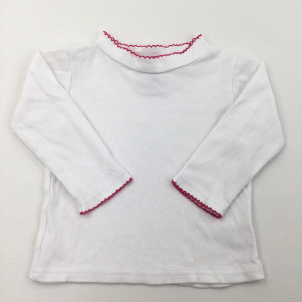 White Long Sleeve Top with Pink Trim - Girls 18 Months