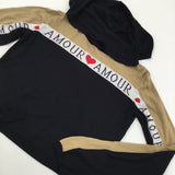 'Amour' Hearts Brown, White & Black Lightweight Knitted Hoodie Jumper - Girls 11-12 Years