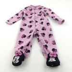 'Minnie Mouse' Pink Fleece Onesie/Pramsuit with Enclosed Feet - Girls 18-24 Years