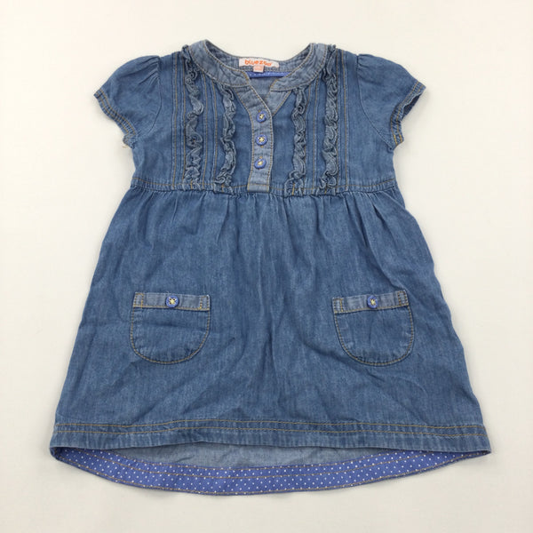 Blue Denim Effect Cotton Dress - Girls 12-18 Months