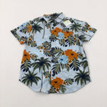 **NEW** Colourful Tropical Leaves Blue Short Sleeve Shirt - Boys 4-5 Years