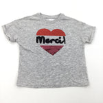 'Merci!' Grey Marl T-Shirt - Girls 6-7 Years