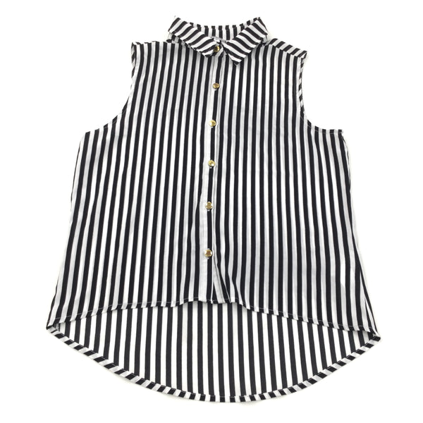 Black & White Stripe Sleeveless Shirt - Girls 13 Years