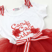 'Candy Cane Cutie' Red & White Jersey & Net Christmas Dress - Girls 12-18 Months