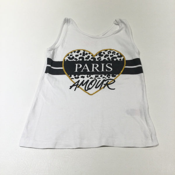 'Paris Amour' Glittery Gold, Black & White Vest Top - Girls 7-8 Years