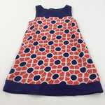 Patterned Red, White & Navy Viscose Party Dress - Girls 6-7 Years