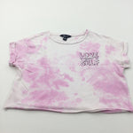 'Love Your Self' Mottled Pink & White Cropped T-Shirt - Girls 9-10 Years