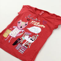 'Fashion In Milan' Embroidered Fox Red T-Shirt - Girls 4-5 Years