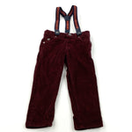 Burgundy Lined Cord Trousers with Detachable Braces - Boys 12-18 Months