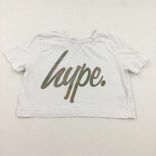 'Hype' White Cropped T-Shirt - Girls 9-10 Years