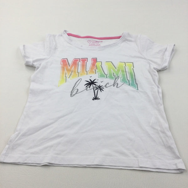 'Miami Beach' White T-Shirt - Girls 9-10 Years