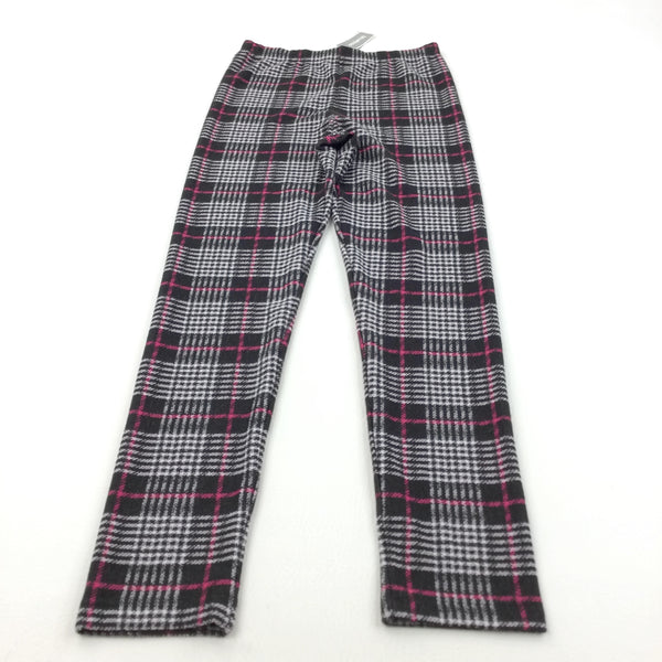 **NEW** Checked Black, White & Pink Polyester Jeggings/Thick Leggings - Girls 11 Years