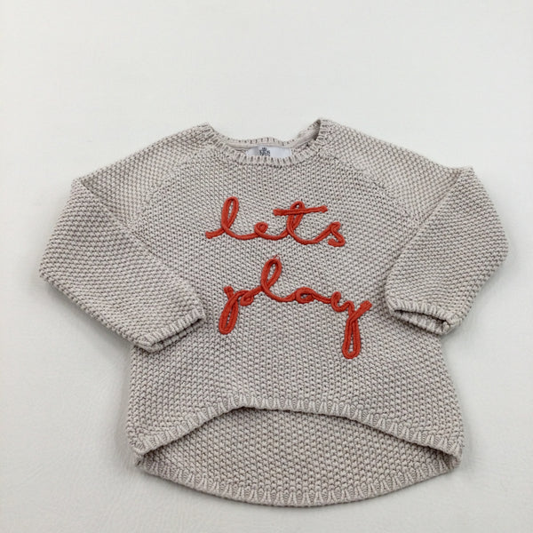 'Let's Play' Oatmeal Knitted Jumper - Girls 12-18 Months
