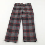 **NEW** Grey & Red Checked Lined Smart Trousers with Adjustable Waistband - Boys 4 Years