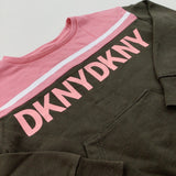 'DKNY' Pink & Khaki Green Lightweight Sweatshirt - Girls 24 Months