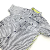'Digitize Code' Blue & White Striped Cotton Shirt - Boys 4-5 Years