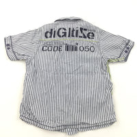 'Digitize Code' Blue & White Striped Cotton Shirt - Boys 4-5 Years