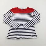 Red, White & Navy Striped Long Sleeve Top- Girls 11-12 Years