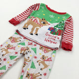'Santa's Little Helper' Rudolph & Christmas Tree Red & White Pyjamas - Boys/Girls 0-3 Months