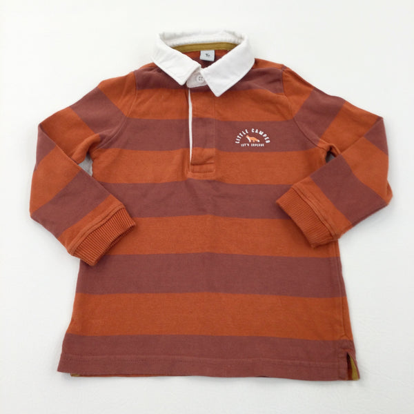 'Little Camper' Fox Motif Orange Striped Rugby Style Long Sleeve Top - Boys 2-3 Years
