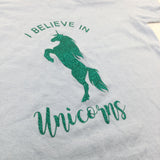 'I Believe In Unicorns' Glittery Blue T-Shirt - Girls 3-4 Years