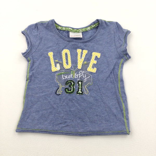 'Love' Appliqued Blue Mottled T-Shirt - Girls 3-6 Months