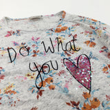 'Do What You Love' Sequins Flowers Oatmeal Half Sleeve Top - Girls 11 Years