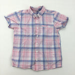 Pink Blue & White Check Short Sleeve Shirt  - Boys 4-5 Years