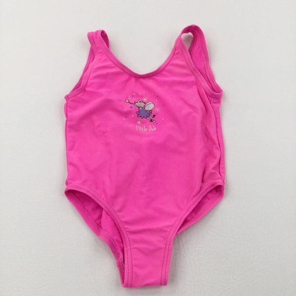'Little One' Fairy Neon Pink Swimming Costume - Girls 12-18 Months
