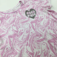 'Good Vibes' Glittery Swirls Pink & White T-Shirt - Girls 10-11 Years