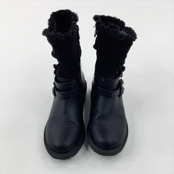 Flowers Diamonte Black Boots - Size 13