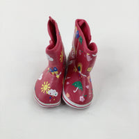 Butterflies & Umbrellas Pink Baby Boots - Size 4.5