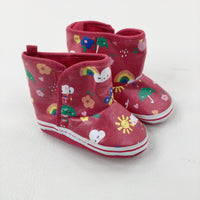 Butterflies & Umbrellas Pink Baby Boots - Size 4.5