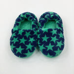 Stars Navy & Green Fluffy Slippers - Size 8