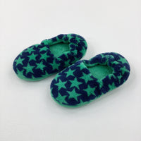 Stars Navy & Green Fluffy Slippers - Size 8