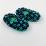 Stars Navy & Green Fluffy Slippers - Size 8