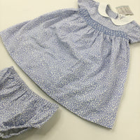 **NEW** Flowers Blue & White Dress & Nappy Pants Set - Girls 12-18 Months