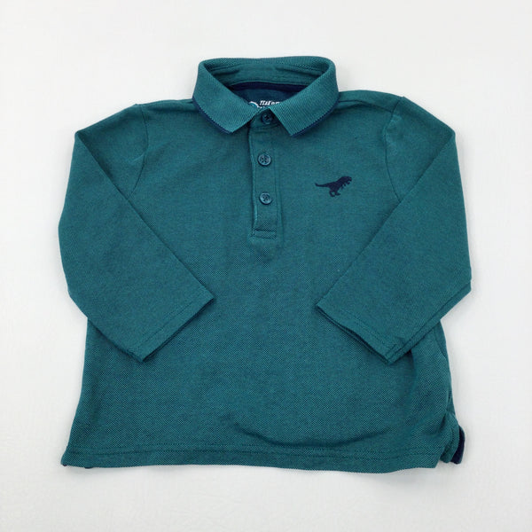 Dinosaur Motif Green Long Sleeve Polo Shirt - Boys 18-24 Months