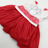 Minnie Mouse Embroidered Red Party Dress - Girls 18-24 Months
