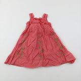 Flowers Embroidered Coral Pink Dress - Girls 18-24 Months