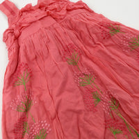 Flowers Embroidered Coral Pink Dress - Girls 18-24 Months