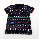 Snowmen & Christmas Trees Black Polo Shirt - Boys 7-8 Years