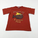 'Fishmans Pud' Orange Cotton T-Shirt - Boys 9-10 Years