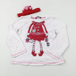 'Mummy's Little Elf' Hearts Glittery White Long Sleeve Top & Headband - Girls 4-5 Years