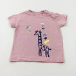 'Flutterby' Butterflies & Giraffe Glittery Pink T-Shirt - Girls 2-3 Years