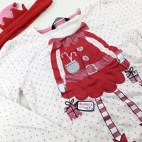 'Mummy's Little Elf' Hearts Glittery White Long Sleeve Top & Headband - Girls 4-5 Years