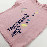 'Flutterby' Butterflies & Giraffe Glittery Pink T-Shirt - Girls 2-3 Years